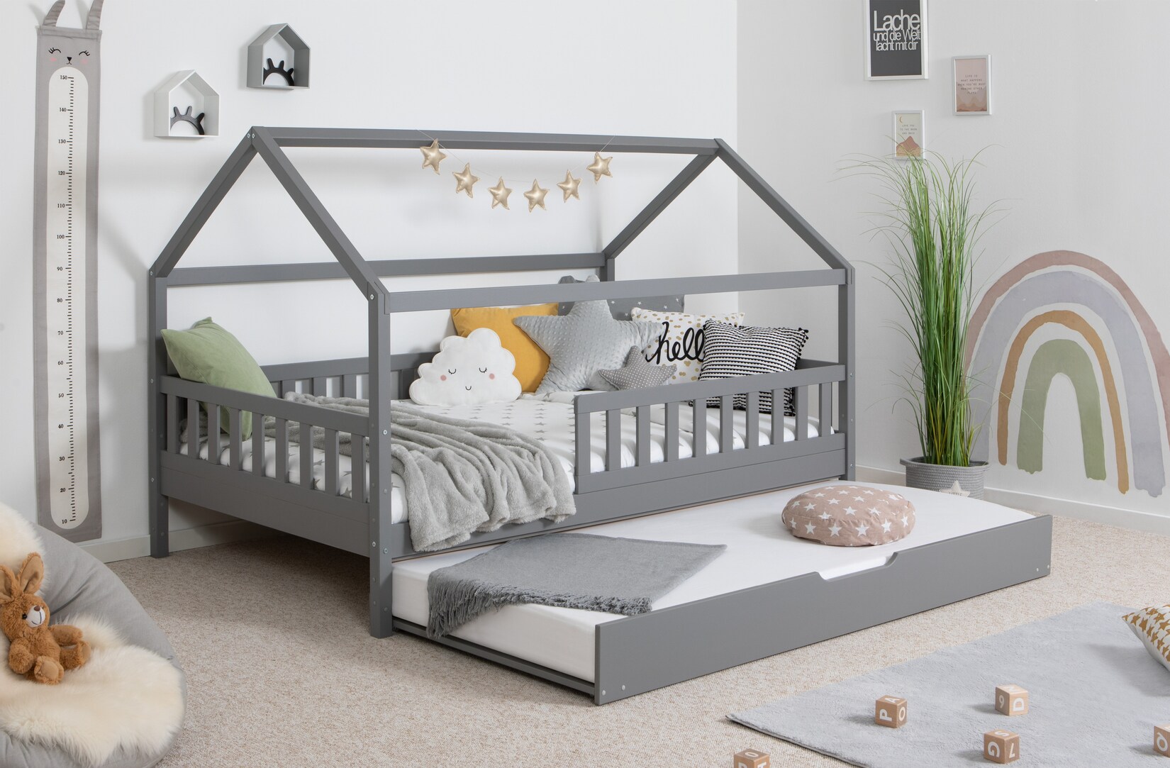 TiCAA TiCAA Kinderbett Hausbett Kay 90x200 cm, 100x200 cm, 120x200 cm, 140x200 für Jungen & Mädchen, inkl. Rolllattenrost, Matratze, …