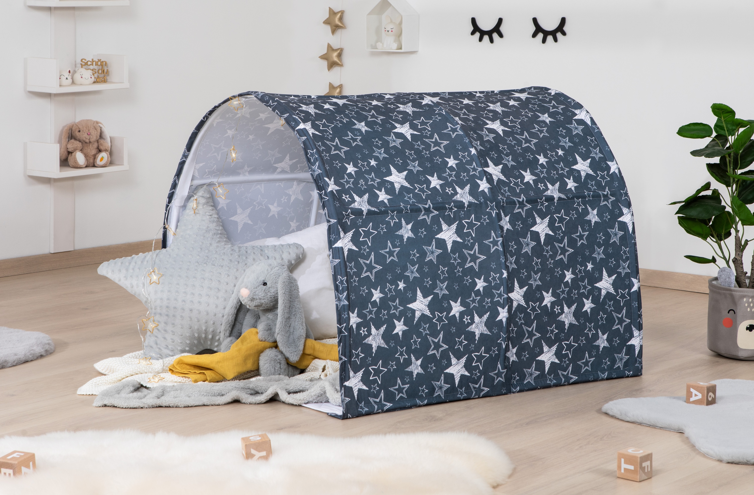 TiCAA Spiel- und Betttunnel, Kinderzelt, Kindertunnel f&uuml;r Jungs & M&auml;dchen Spielzelt f&uuml;r Bodenbett, Hochbett, Etagenbett und Einzelbett 90x200cm 