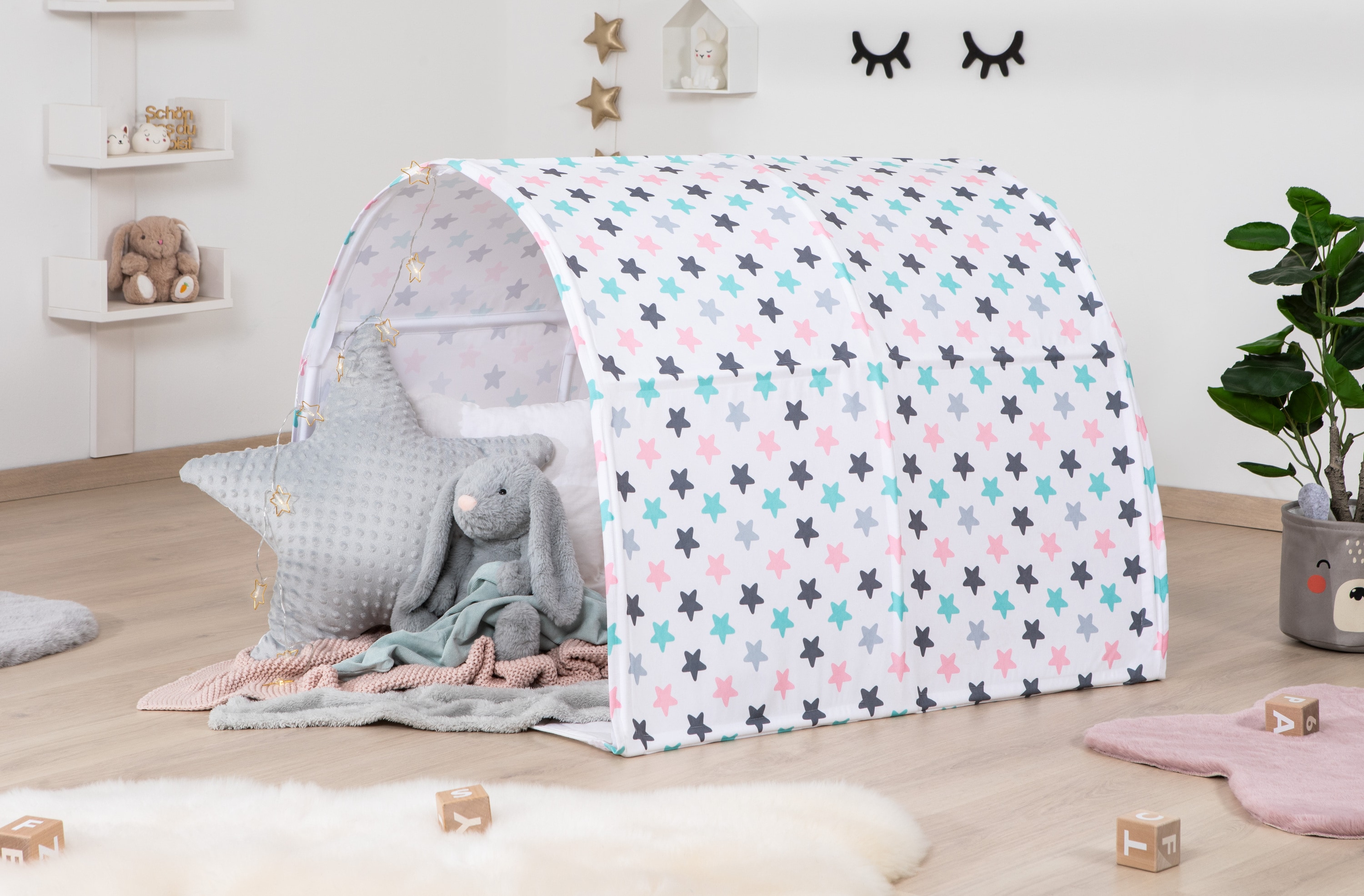 TiCAA Spiel- und Betttunnel, Kinderzelt, Kindertunnel f&uuml;r Jungs & M&auml;dchen Spielzelt f&uuml;r Bodenbett, Hochbett, Etagenbett und Einzelbett 90x200cm 