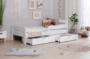 TiCAA Einzelbett Kinderbett Jugendbett, Bennet mit Schubkasten Rausfallschutz für Schlafzimmer, Kinderzimmer Kiefer Massivholz Bettgestell 90/100/120 x 200 cm 