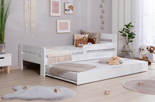TiCAA Einzelbett Kinderbett Jugendbett, Bennet mit Zusatzbett Rausfallschutz & Lattenrost für Schlafzimmer, Kinderzimmer Kiefer Massivholz Bettgestell 90/100 /120 x 200 cm 