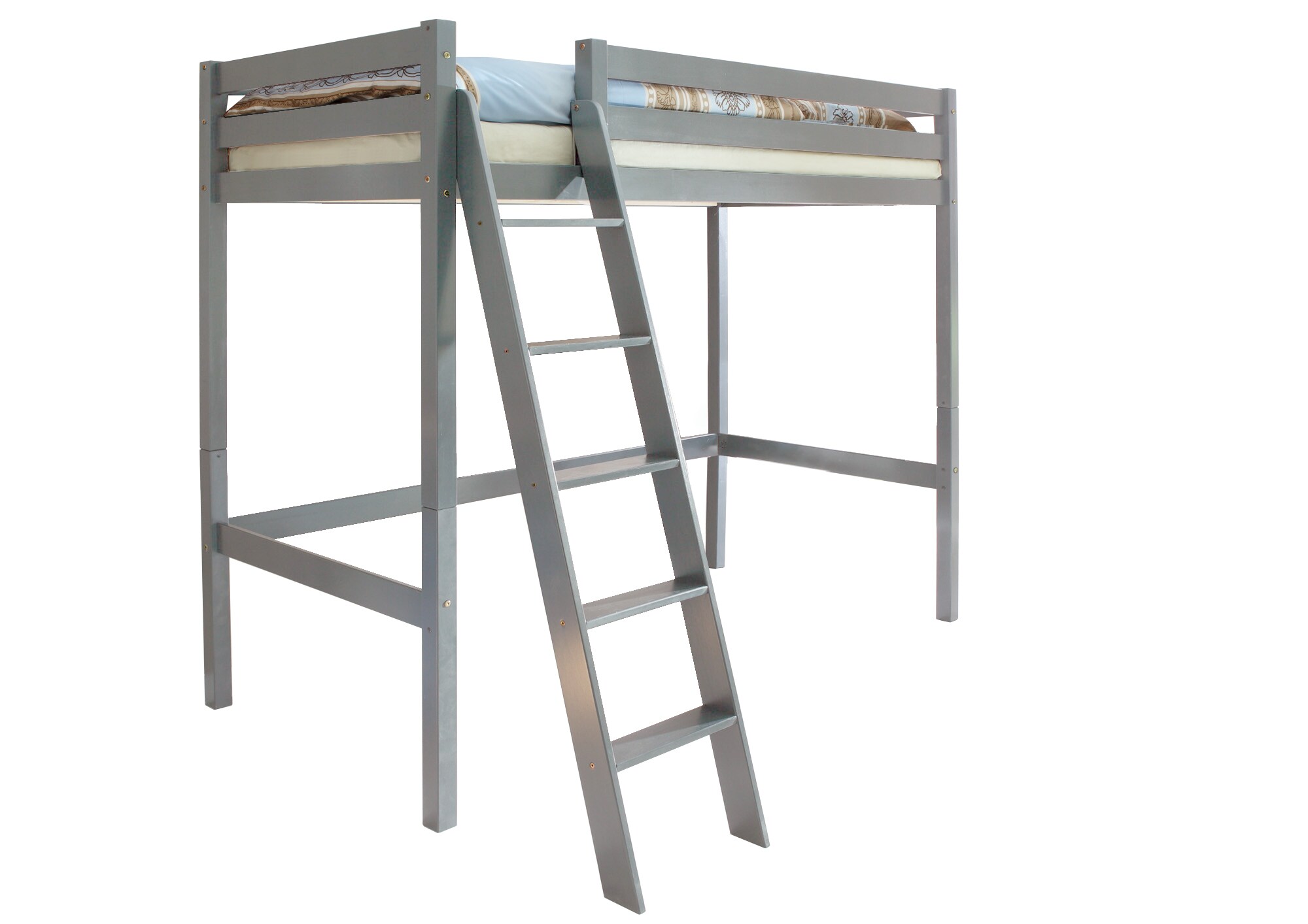 TiCAA Hochbett Hochschl&auml;fer "Matthias" Kiefer Hellgrau 90x200 cm 