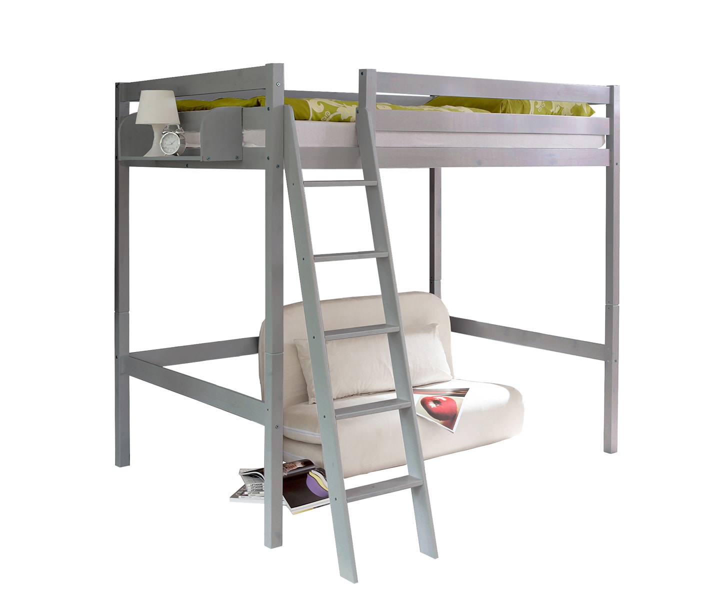 TiCAA Hochbett Hochschl&auml;fer "Matthias" Kiefer Hellgrau 140x200 cm 