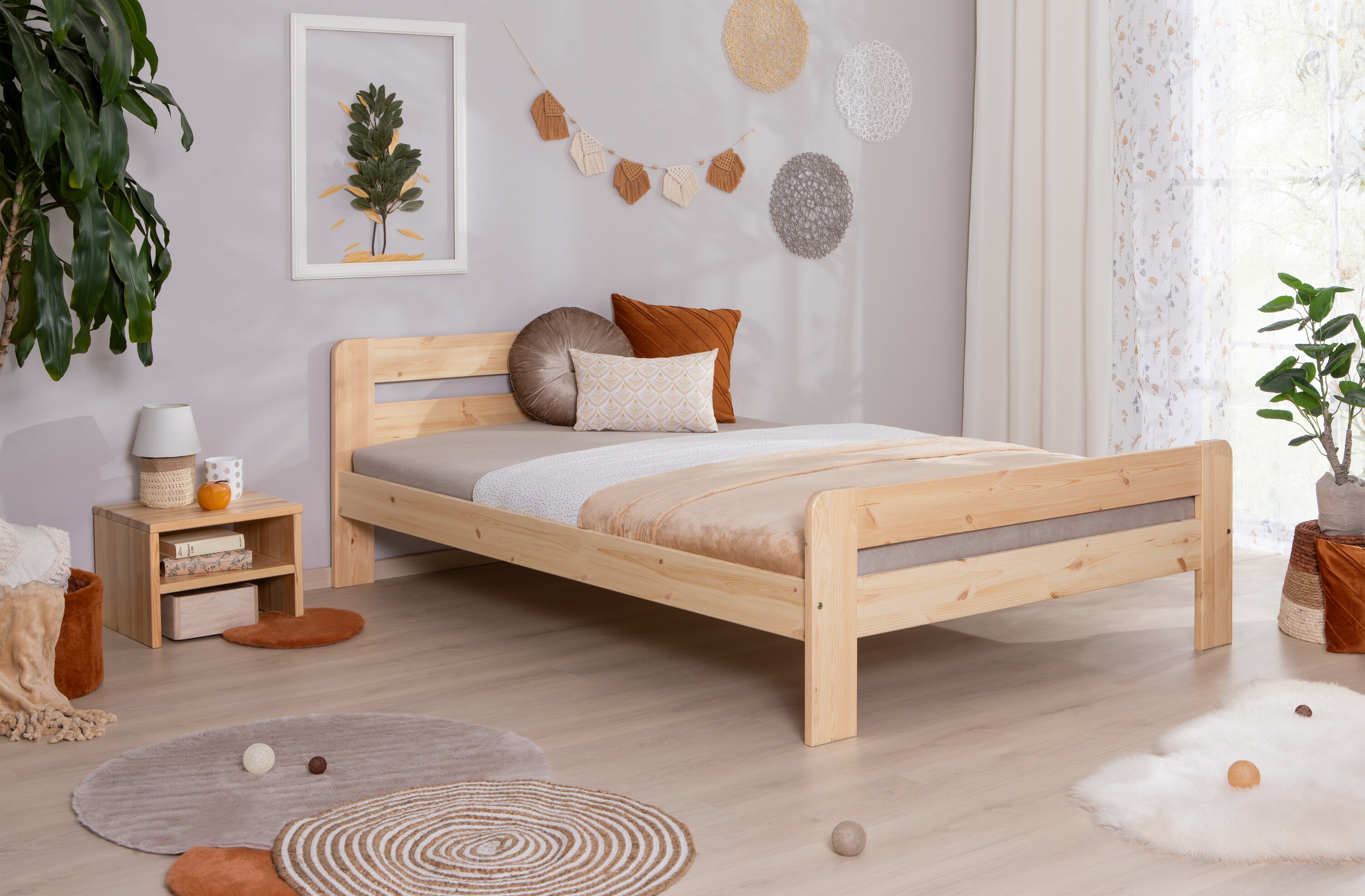 TiCAA Einzelbett Doppelbett Bert Kiefer Natur aus Massivholz 