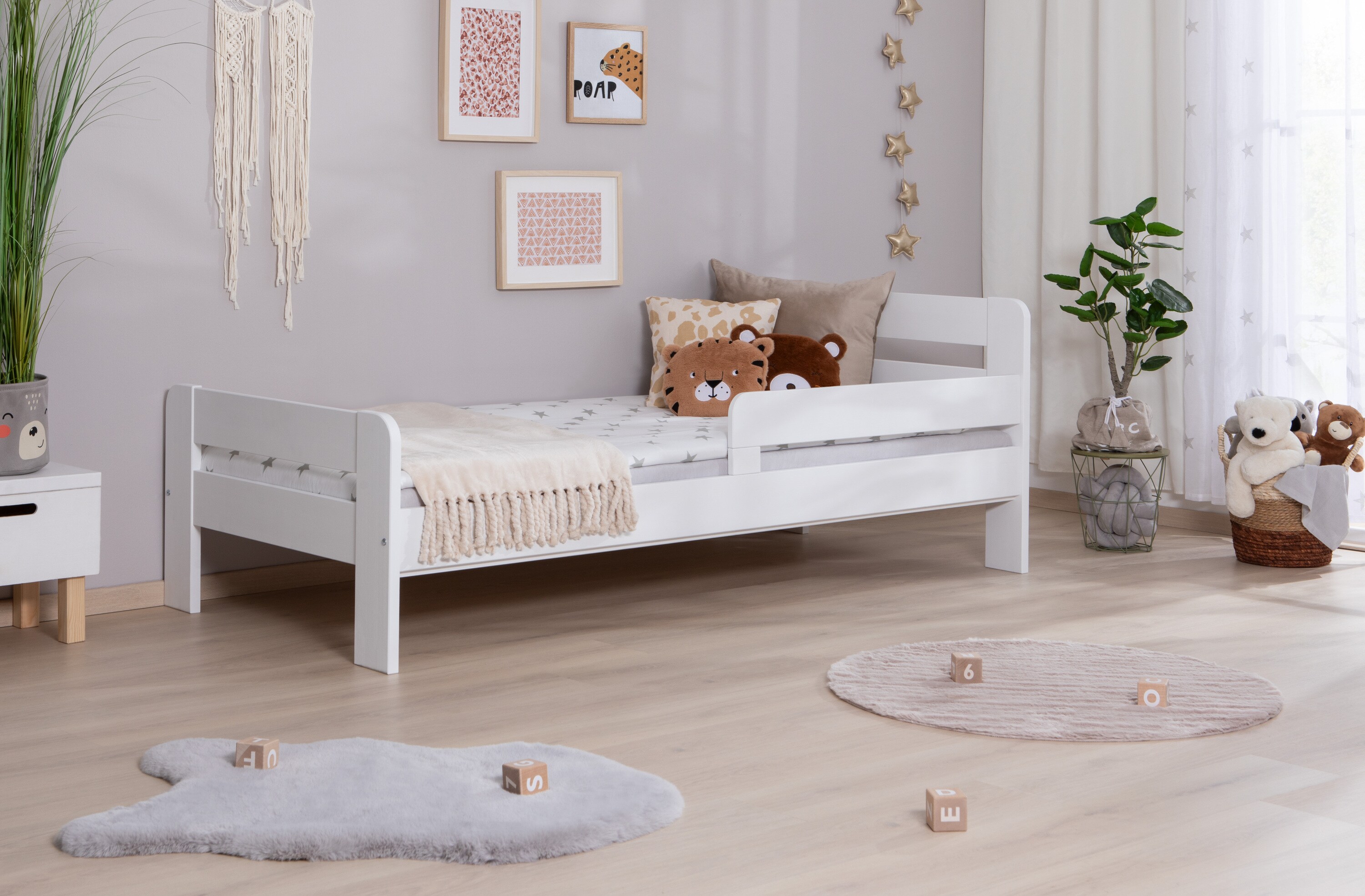 TiCAA Einzelbett Kinderbett Jugendbett, Bennet mit Rausfallschutz & Lattenrost f&uuml;r Schlafzimmer, Kinderzimmer Kiefer Massivholz Bettgestell 90/100/120 x 200 cm 