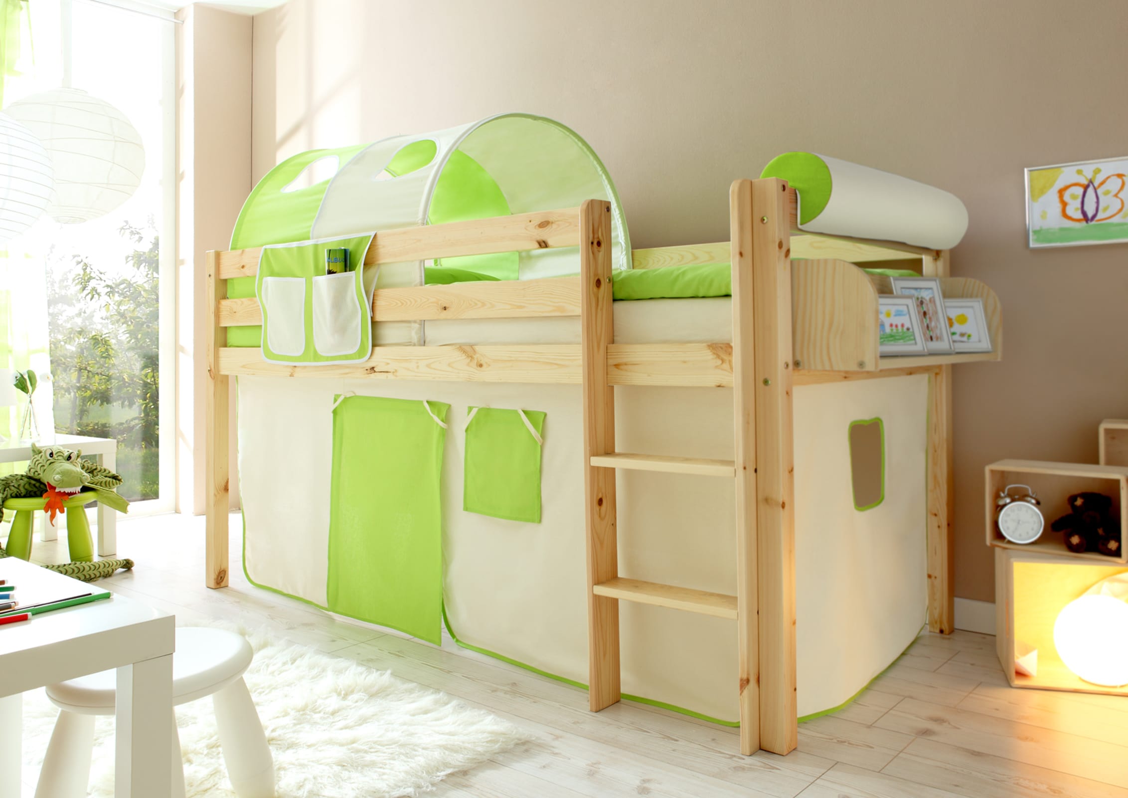 TiCAA Hochbett "Malte" Kiefer Natur Classic 