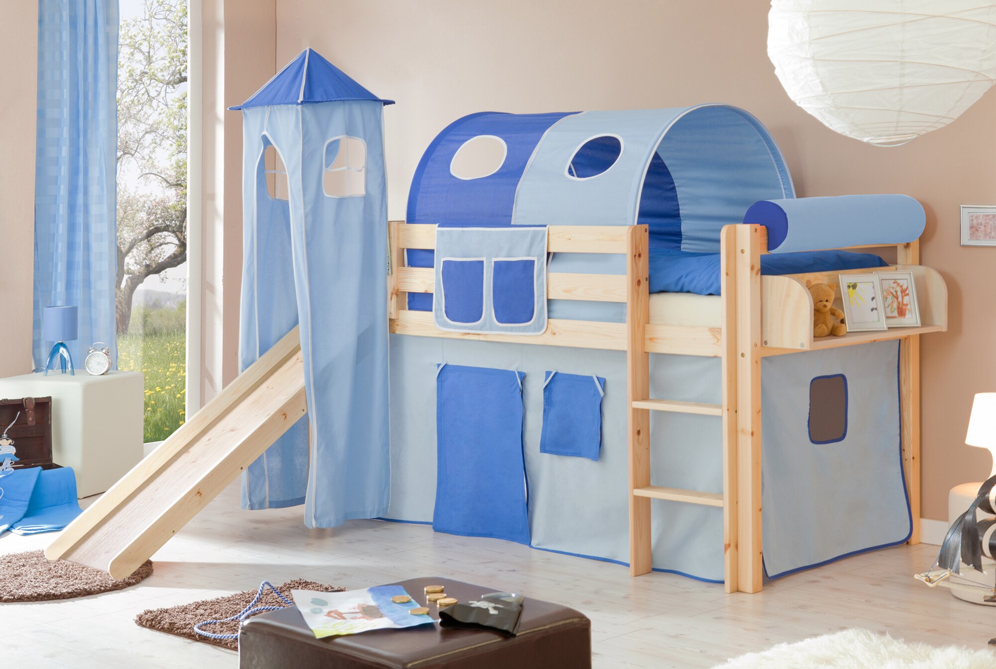 TiCAA Rutschbett mit Turm "Kasper" Kiefer Natur Classic 