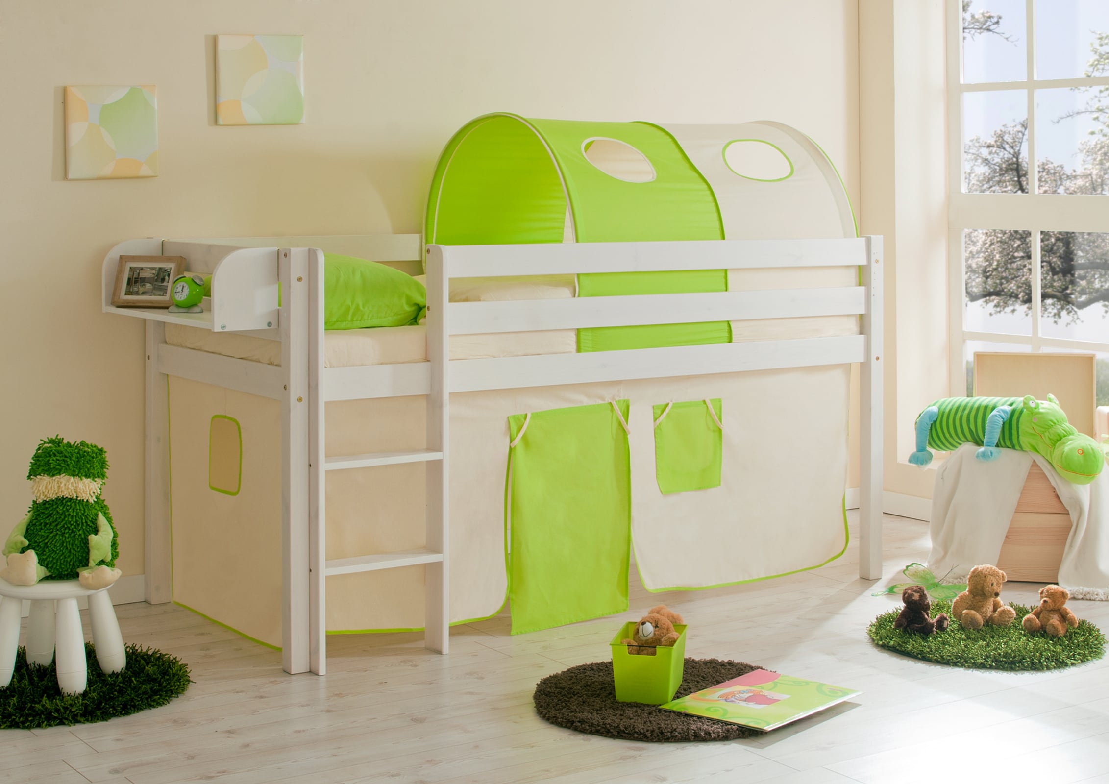 TiCAA Hochbett "Malte" Kiefer Wei&szlig; Classic 