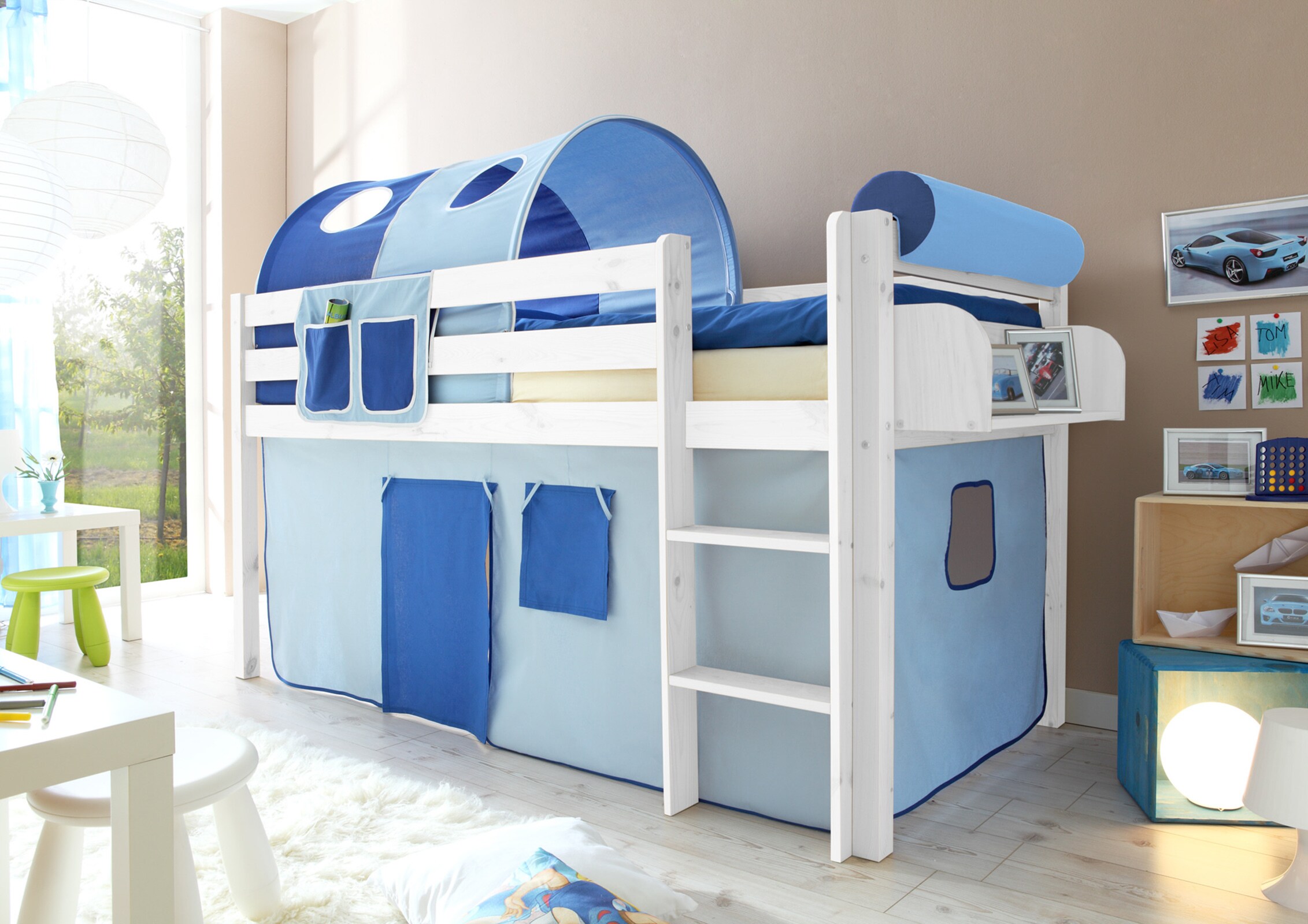 TiCAA Hochbett "Malte" Kiefer Wei&szlig; Classic 