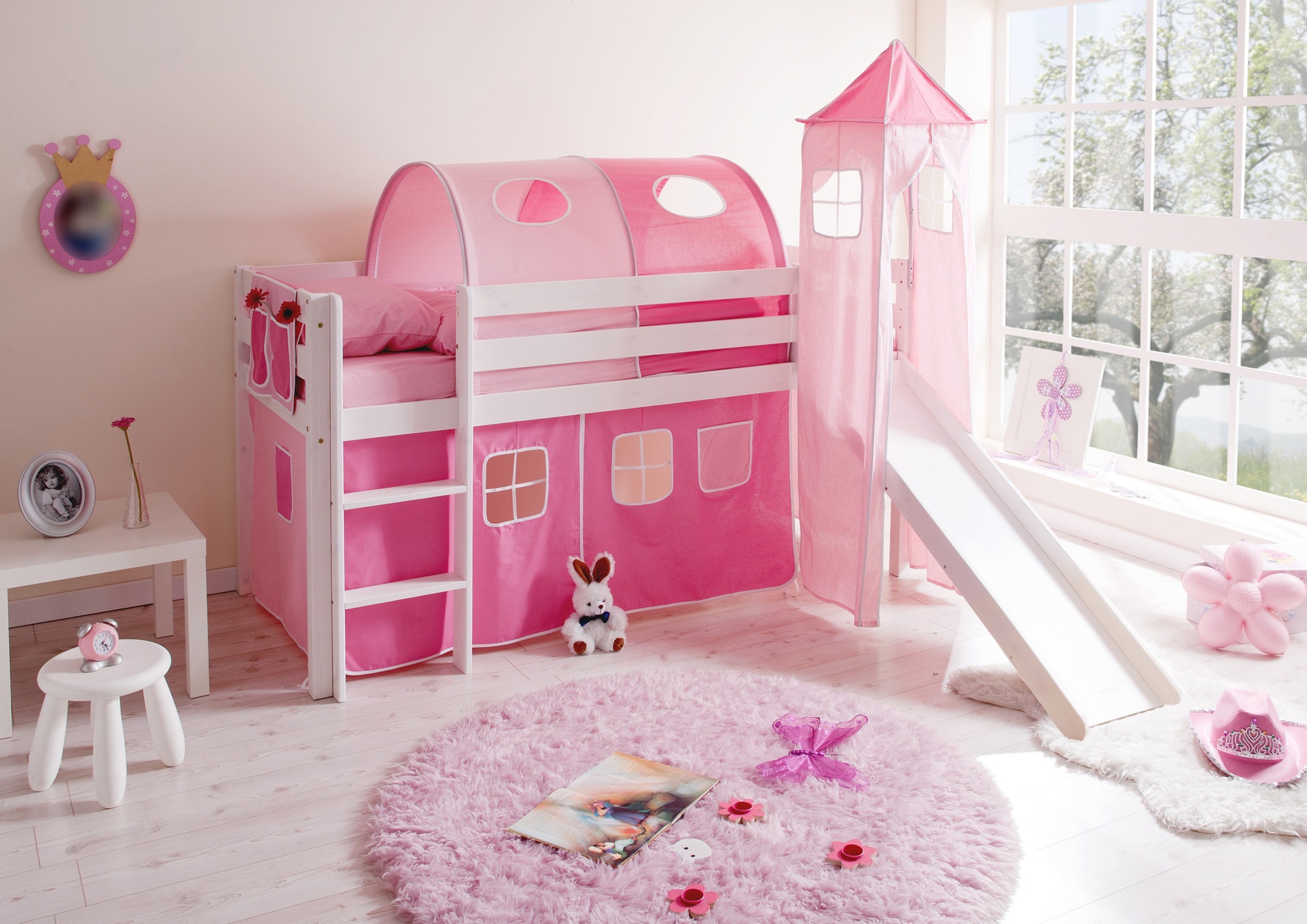 TiCAA Rutschbett mit Turm "Kasper" Kiefer Wei&szlig; Classic 