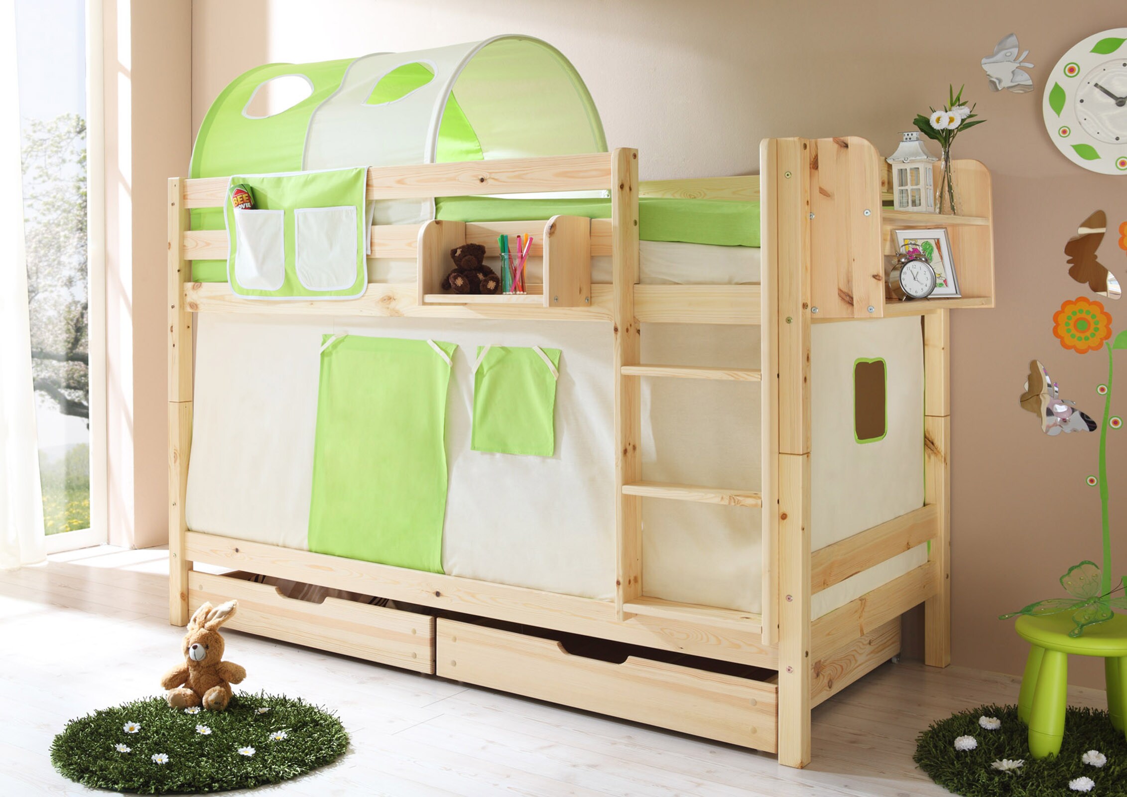 TiCAA Etagenbett "Marcel" Kiefer Natur Classic 