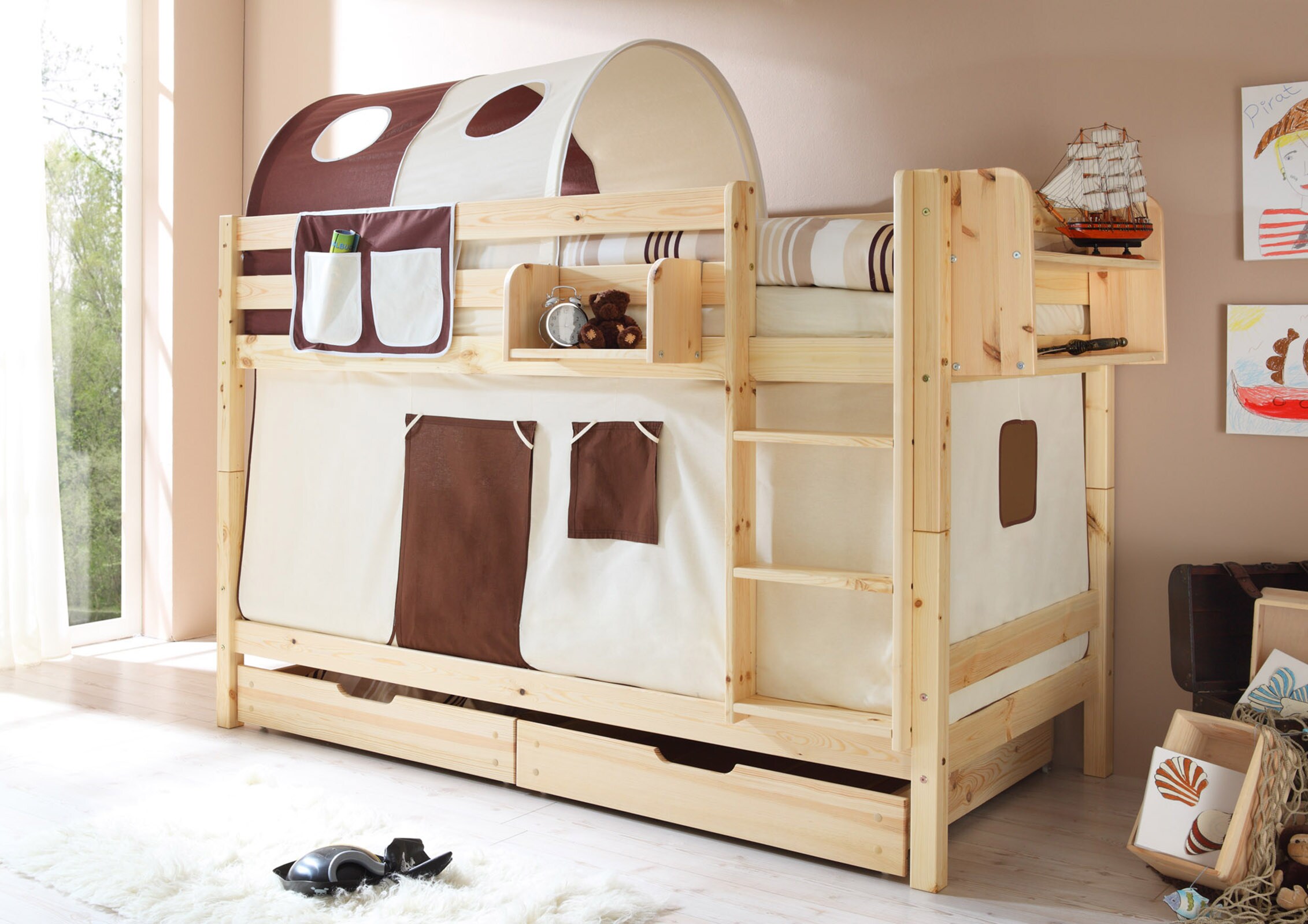 TiCAA Etagenbett "Marcel" Kiefer Natur Classic 