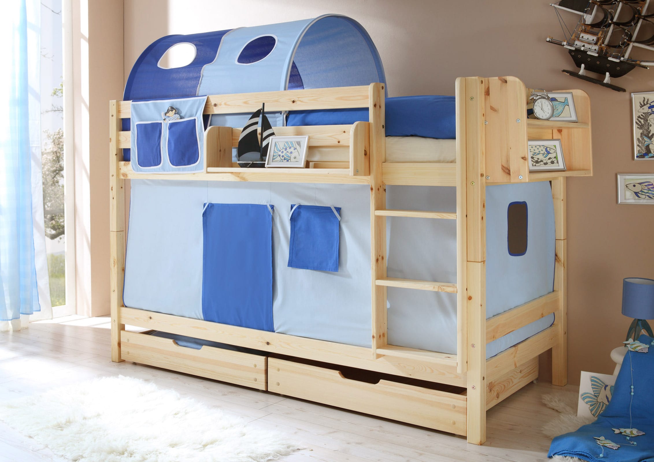 TiCAA Etagenbett "Marcel" Kiefer Natur Classic 