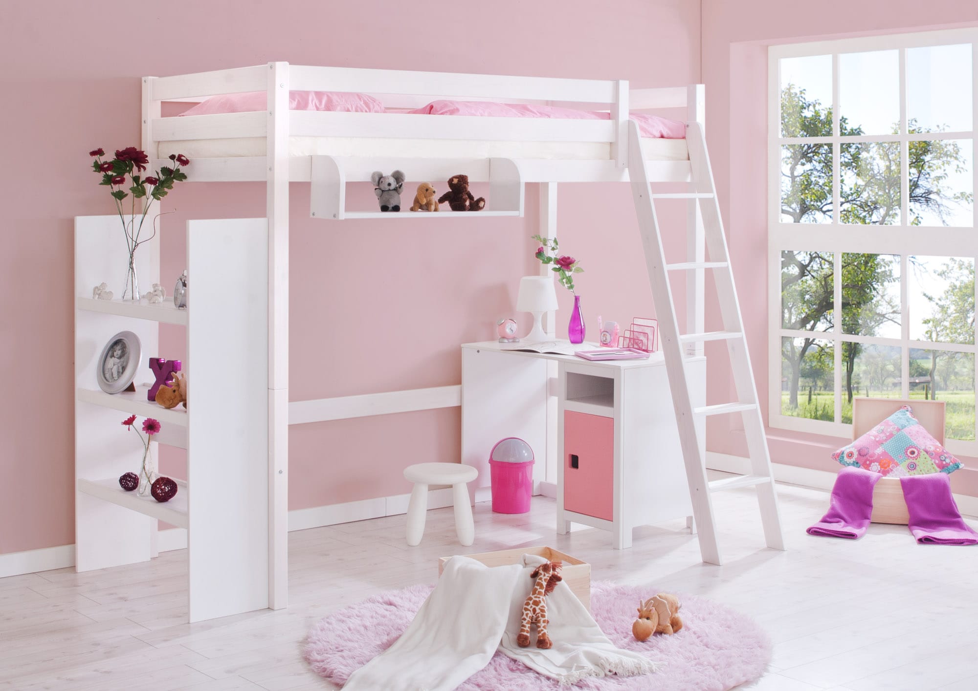 TiCAA Hochbett Hochschl&auml;fer "Matthias" Kiefer Wei&szlig; 