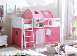 TiCAA Hochbett "Eric" Country Kiefer Weiß Classic 