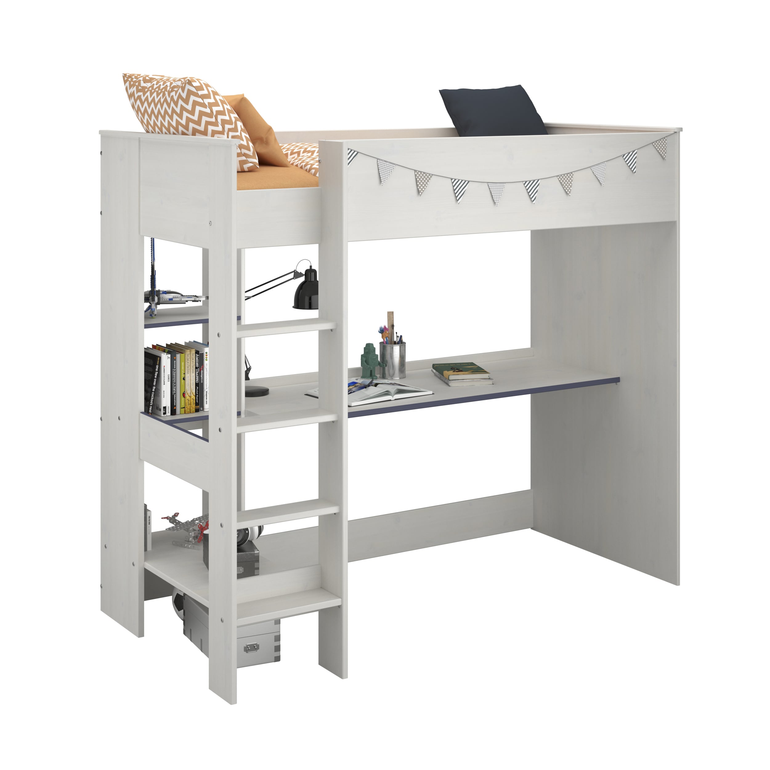 Parisot Hochbett mit Schreibtisch Smoozy 3a + 3b - Kanten Blau oder Pink (90x200) 