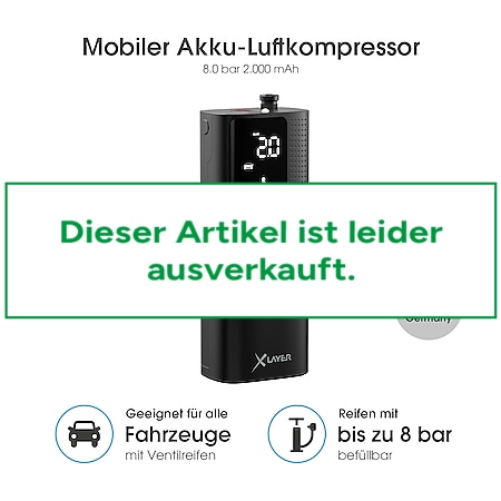 Xlayer Kompressor XLayer Mobiler Akku-Luftkompressor 8.0 bar 2.000 mAh