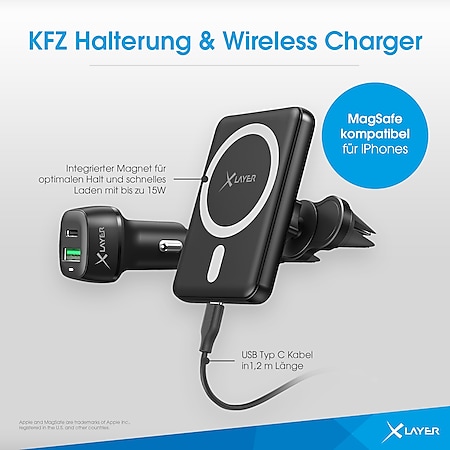 Xlayer WIRELESS MagFix Pro Magsafe 15W Wireless KFZ Handyhalter