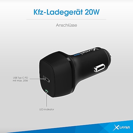 Xlayer Charger Kfz-Ladegerät USB-C PD 20W Adapter Schnellladegerät