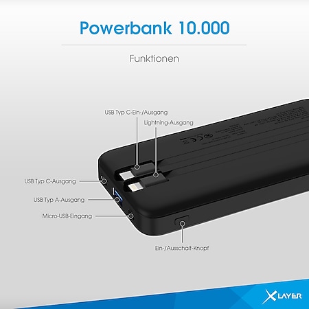 Xlayer Powerbank PD 20W 10.000 mAh integrierte Kabel USB-C und Lightning  bei Marktkauf online bestellen