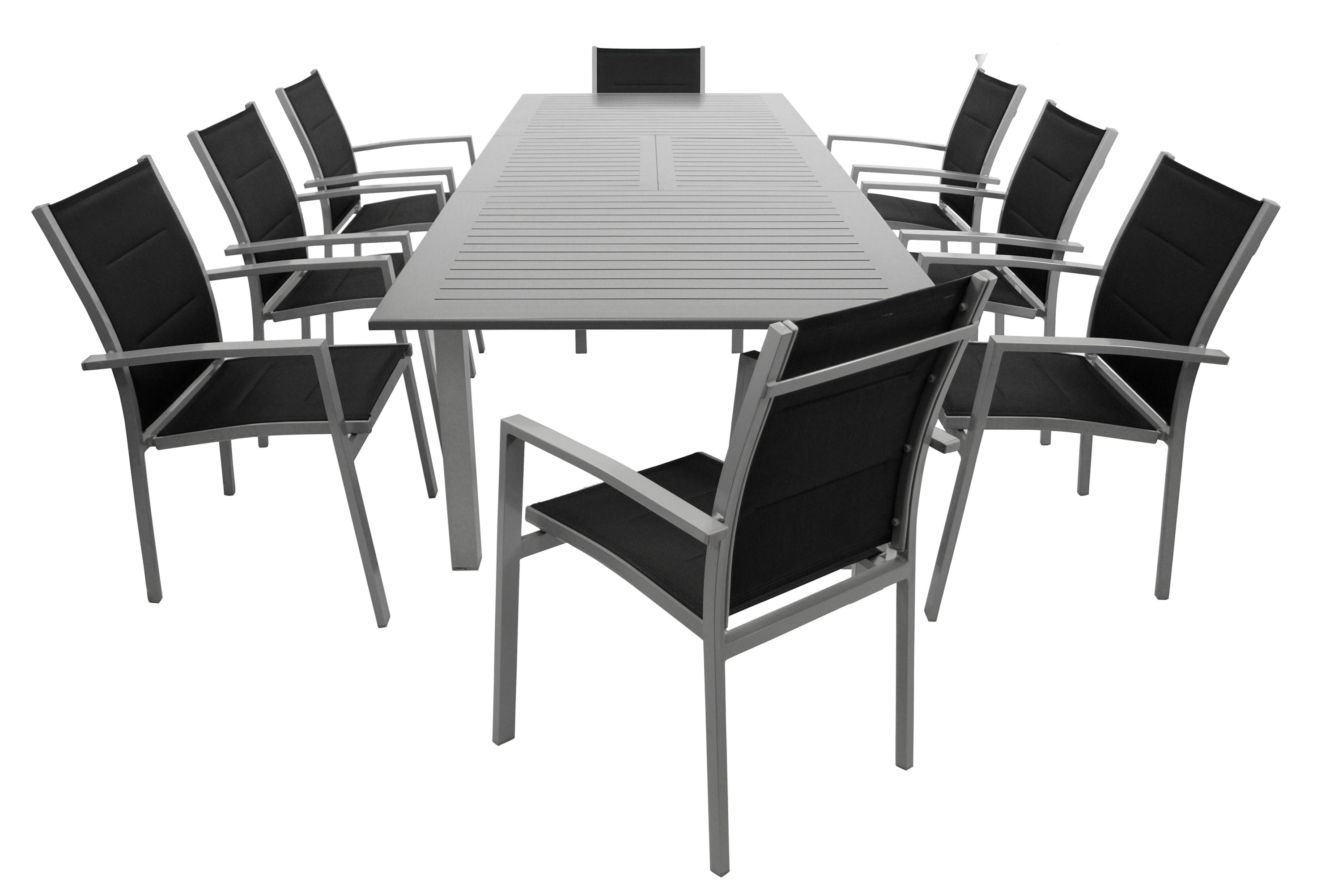 DEGAMO Garnitur BAJAZZO 9-teilig, Aluminium silbergrau + Kunstgewebe schwarz 