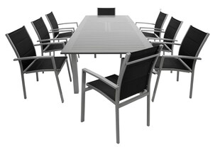 DEGAMO Garnitur BAJAZZO 9-teilig, Aluminium silbergrau + Kunstgewebe schwarz 