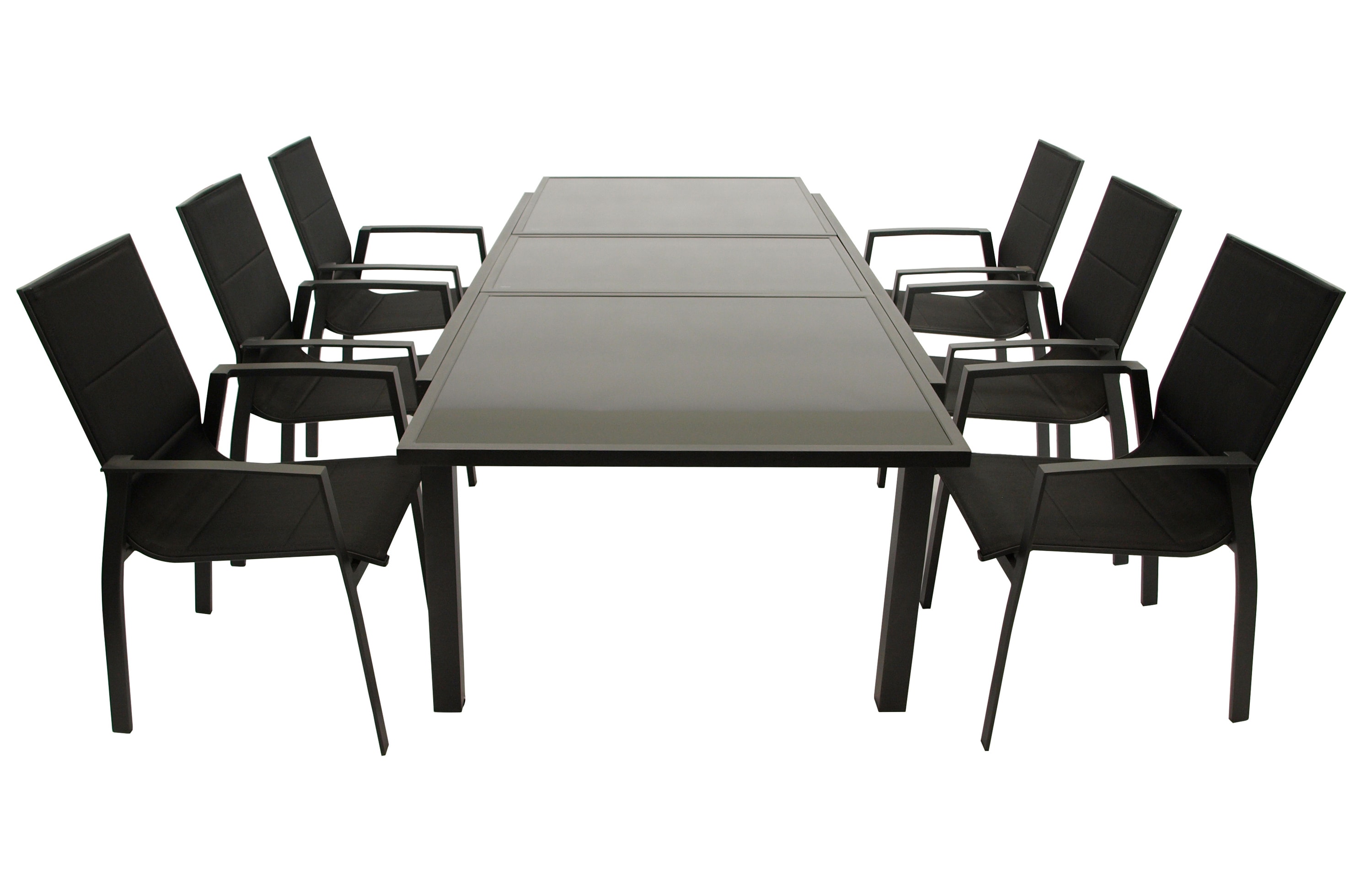 DEGAMO Garnitur TORINO 7-teilig, Aluminium anthrazit + Glas + Kunstgewebe schwarz 