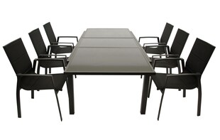 DEGAMO Garnitur TORINO 7-teilig, Aluminium anthrazit + Glas + Kunstgewebe schwarz 