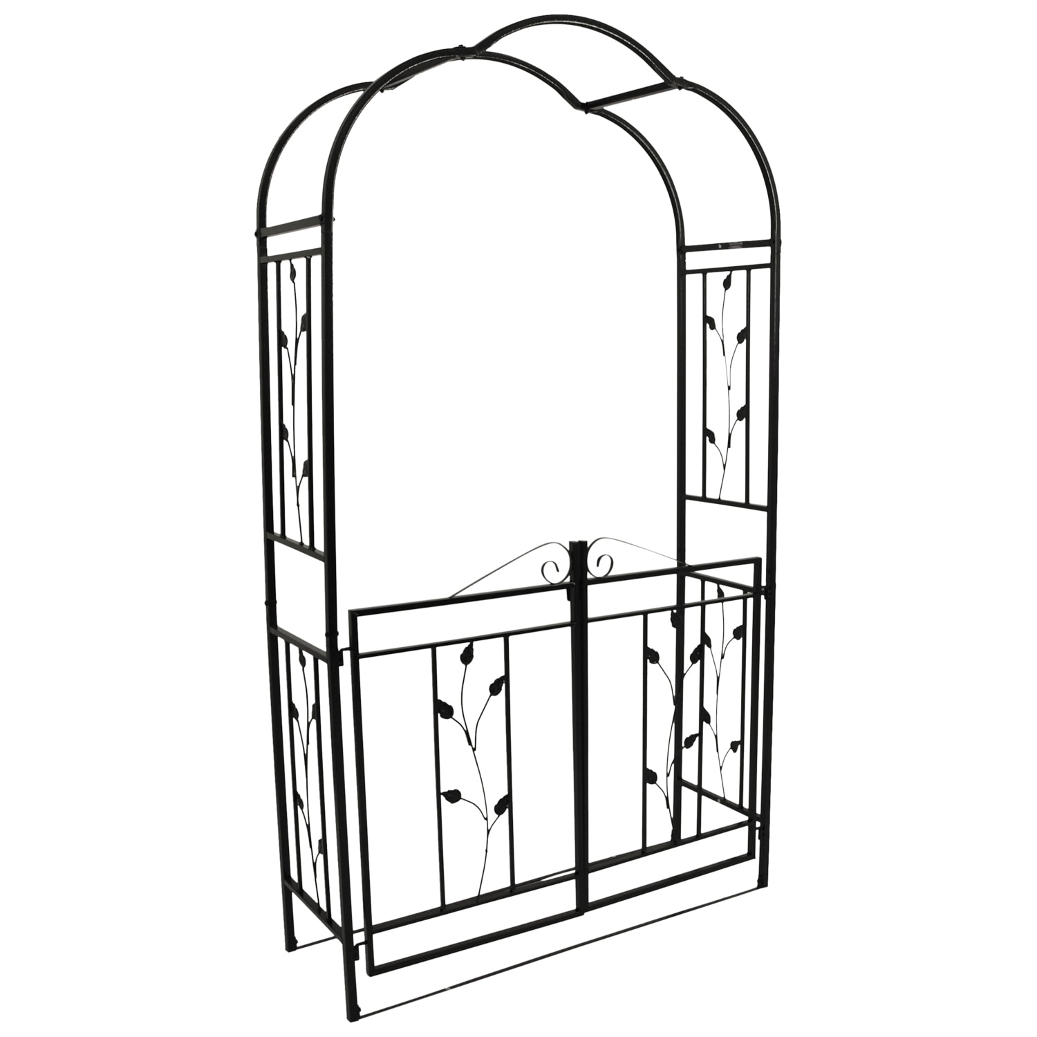 DEGAMO Rosenbogen MONTPELLIER 220x120cm mit Torpforte, Metall schwarz in Hammerschlagoptik 