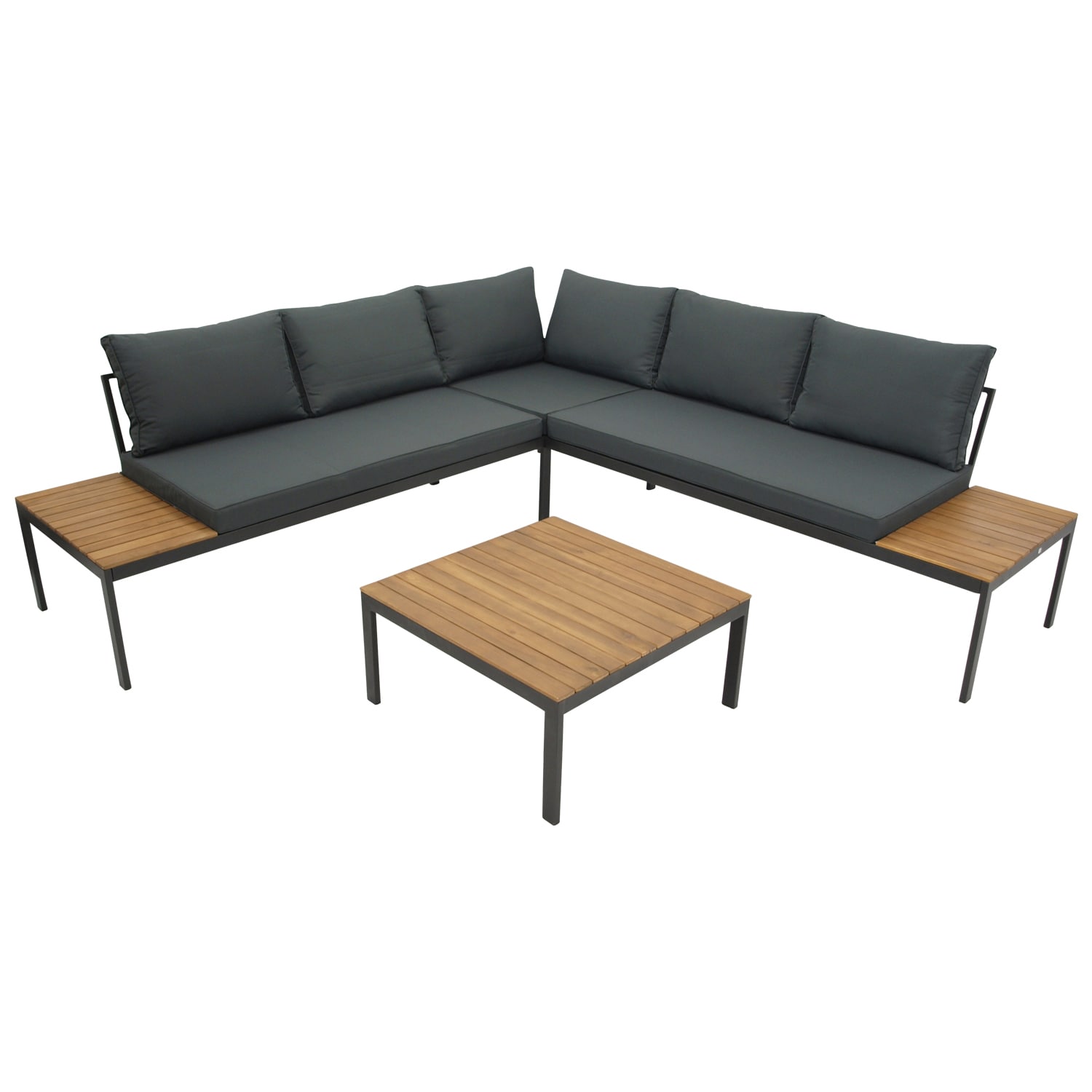 DEGAMO Lounge Set RANGUN, Stahl anthrazit + Akazie ge&ouml;lt, Polster grau, FSC&reg;-zertifiziert 