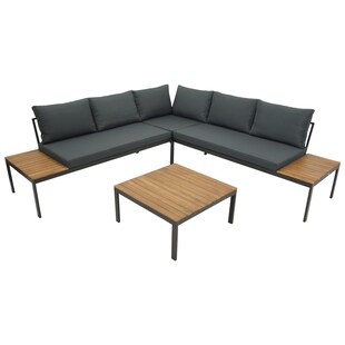 DEGAMO Lounge Set RANGUN, Stahl anthrazit + Akazie geölt, Polster grau, FSC®-zertifiziert 