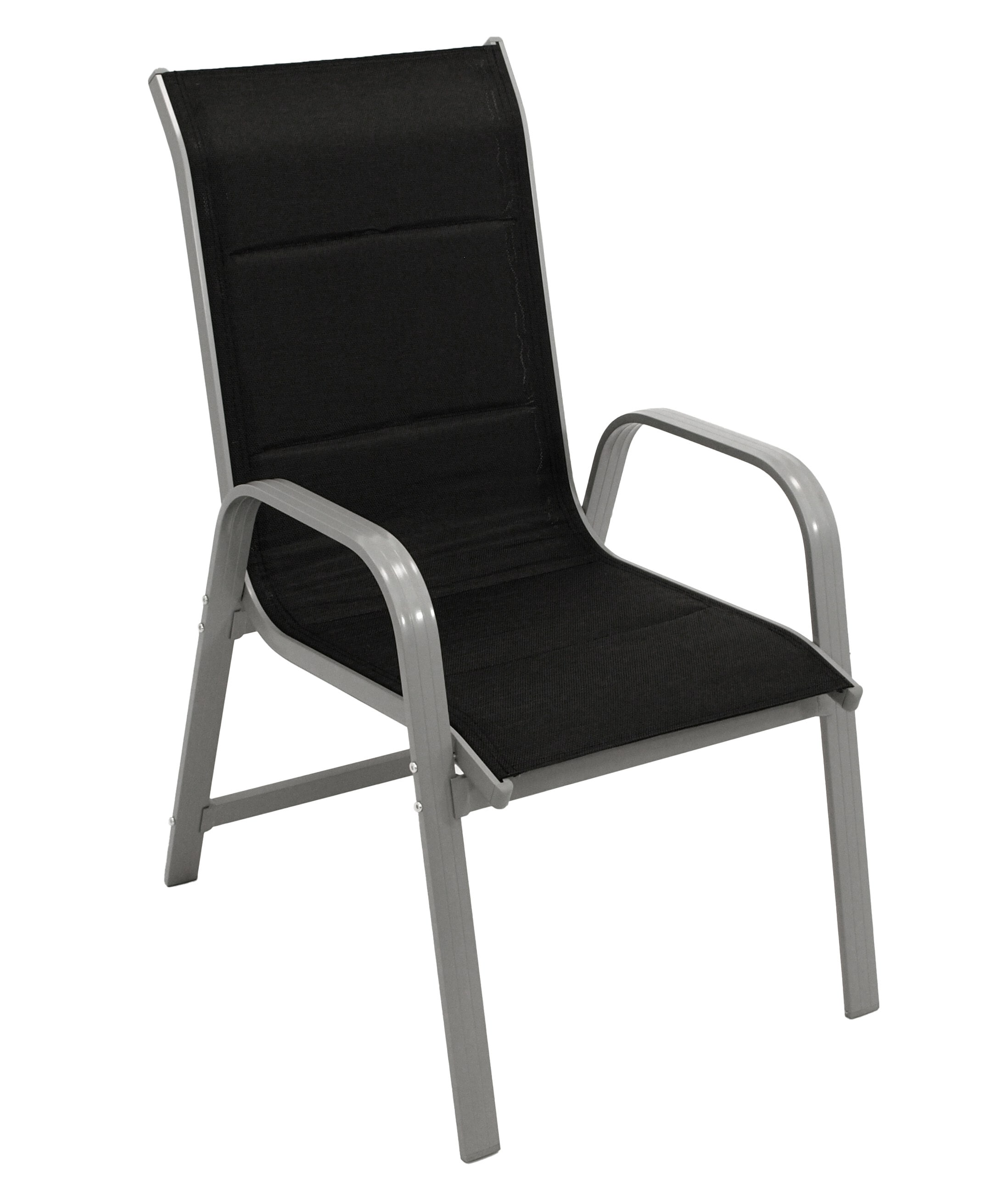 DEGAMO Stapelsessel CESANO, Aluminium silbergrau + Textilgewebe gepolstert schwarz, 2 St&uuml;ck 