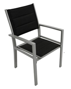 DEGAMO Sessel MADEIRA, Aluminium silbergrau + Textilgewebe gepolstert schwarz, 2 Stück 