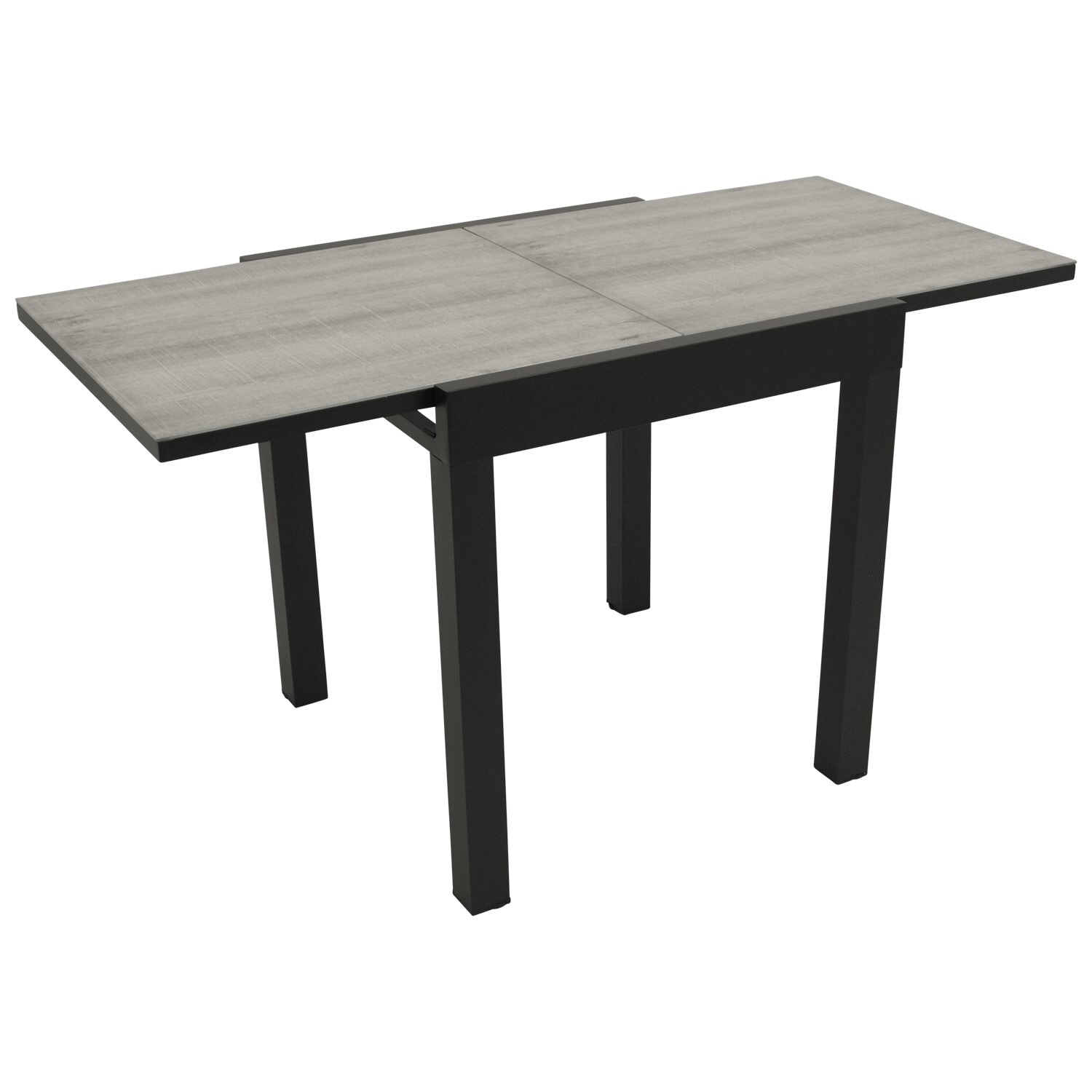 DEGAMO Balkon-Ausziehtisch FARO 70/140x70cm, Aluminium anthrazit + Glas in Keramikoptik hellgrau 