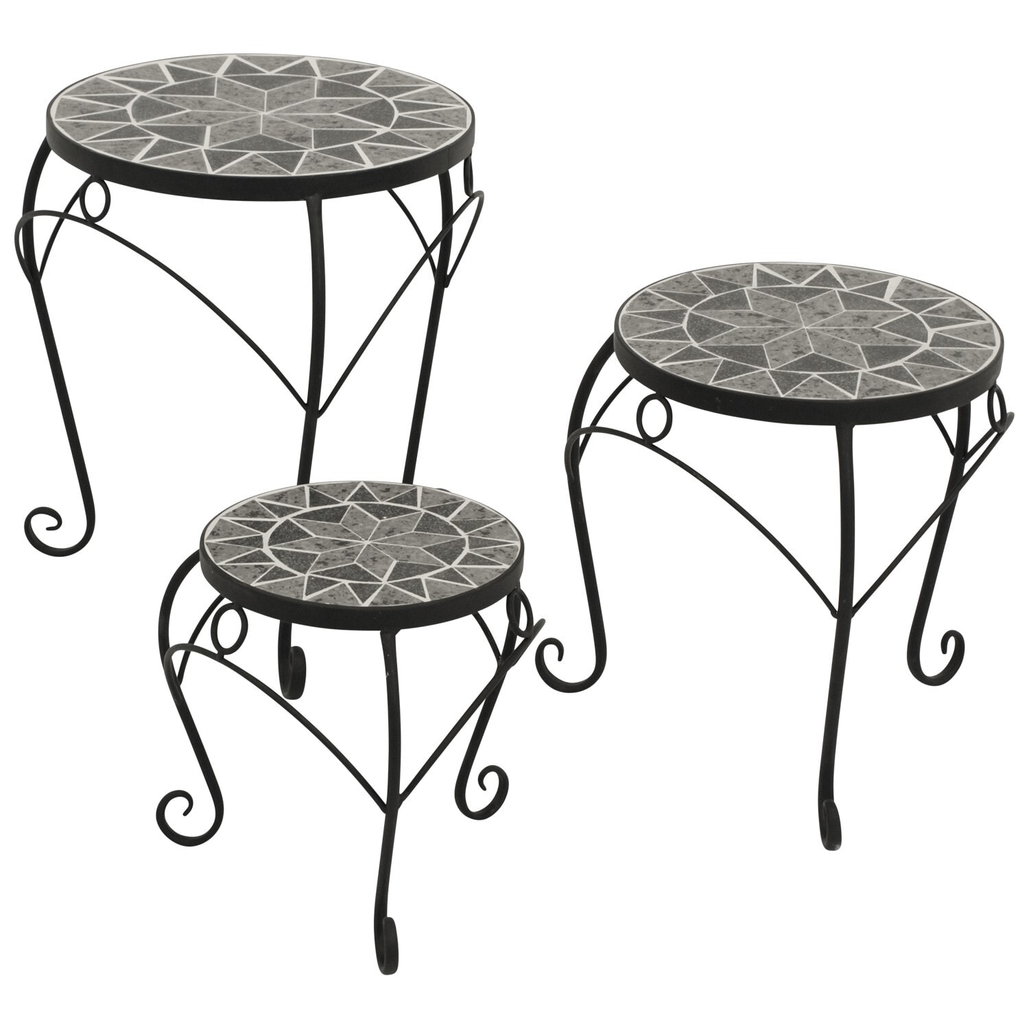 DEGAMO Beistelltisch SIENA 3-er Set, 21/27/32cm rund, Eisen + Mosaik grau 