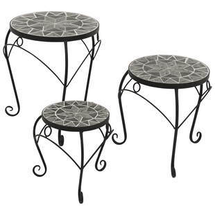 DEGAMO Beistelltisch SIENA 3-er Set, 21/27/32cm rund, Eisen + Mosaik grau 