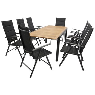 DEGAMO Garnitur MILOS 9-teilig, Alu + Akazie + Kunstgewebe schwarz 