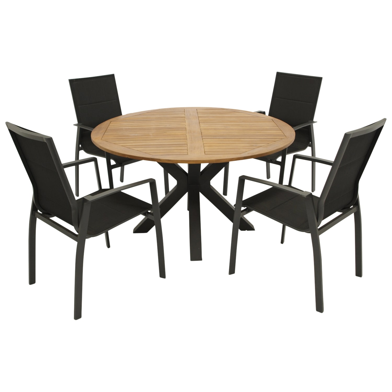 DEGAMO Garnitur MADEIRA 5-teilig, Alu/Stahl + Akazie + Kunstgewebe schwarz 