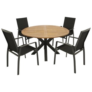 DEGAMO Garnitur MADEIRA 5-teilig, Alu/Stahl + Akazie + Kunstgewebe schwarz 