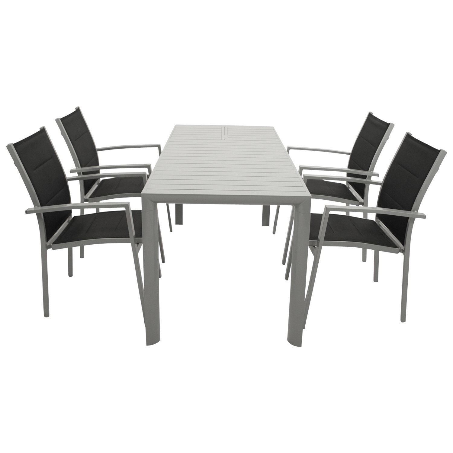 DEGAMO Garnitur BAGO 5-teilig, Aluminium silbergrau + Kunstgewebe schwarz 