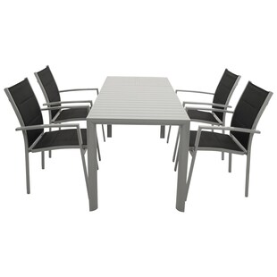 DEGAMO Garnitur BAGO 5-teilig, Aluminium silbergrau + Kunstgewebe schwarz 