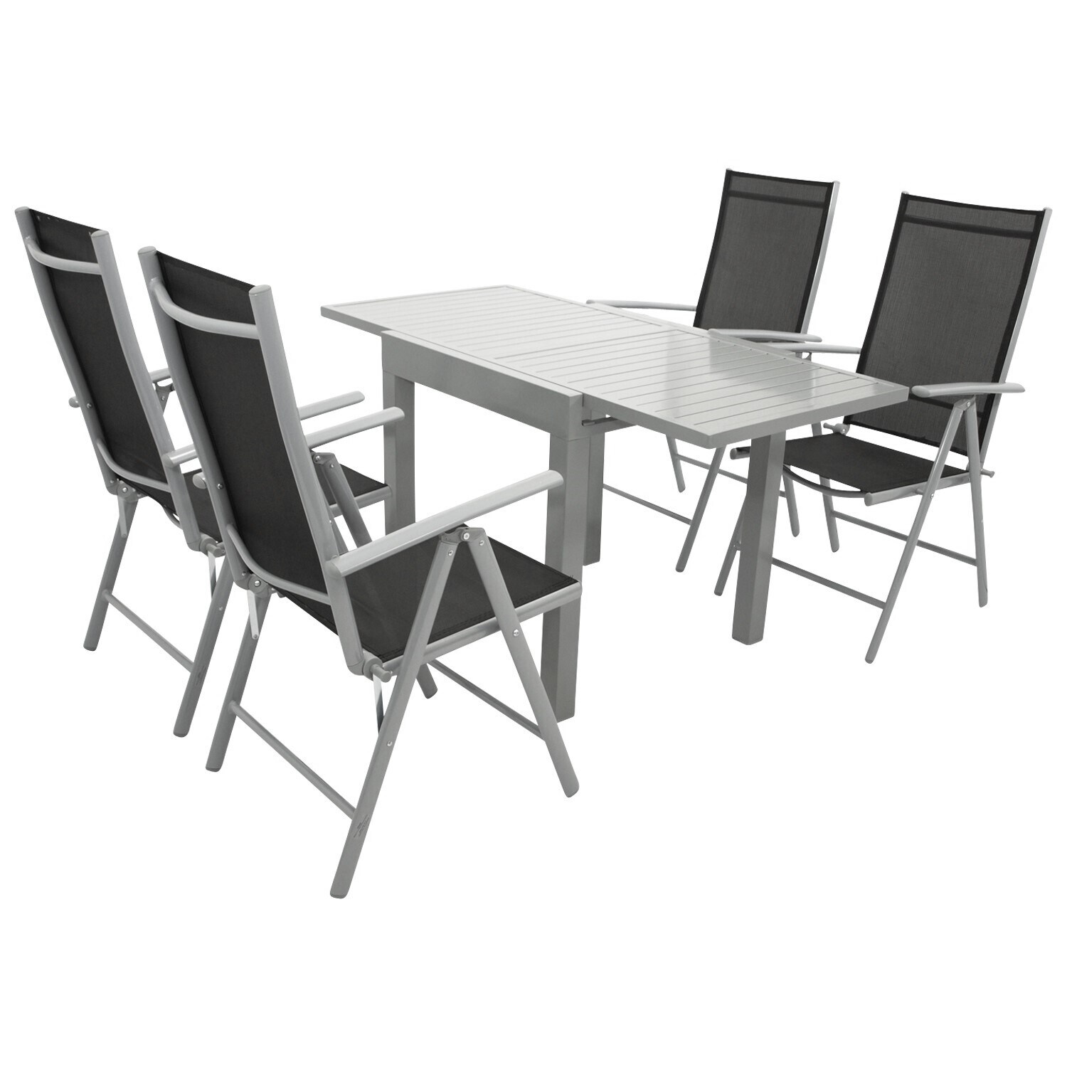 DEGAMO Garnitur TIRANA 5-teilig, Aluminium silbergrau + Kunstgewebe schwarz 