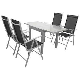 DEGAMO Garnitur TIRANA 5-teilig, Aluminium silbergrau + Kunstgewebe schwarz 