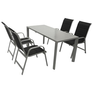 DEGAMO Garnitur BAGO 5-teilig, Alu silbergrau + Kunstgewebe schwarz 