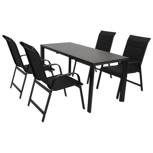 DEGAMO Garnitur LAGOS 5-teilig,  Aluminium anthrazit + Kunstgewebe schwarz 