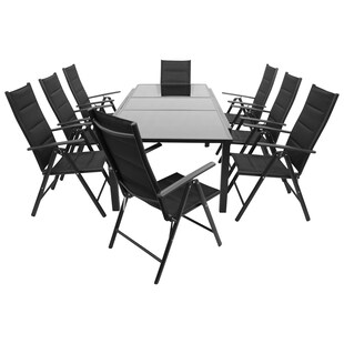 DEGAMO Garnitur TORINO 9-teilig, Aluminium anthrazit + Glas + Kunstgewebe schwarz 