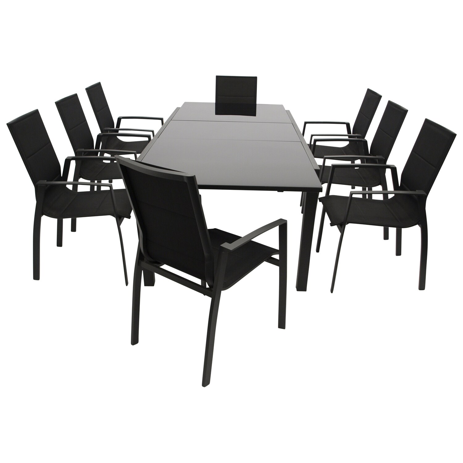 DEGAMO Garnitur ELBA 9-teilig, Aluminium anthrazit + Glas + Kunstgewebe schwarz 