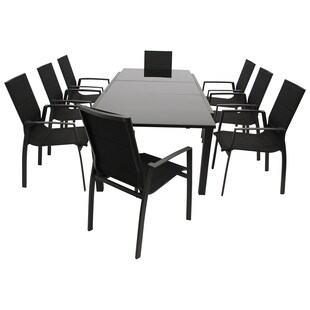 DEGAMO Garnitur ELBA 9-teilig, Aluminium anthrazit + Glas + Kunstgewebe schwarz 