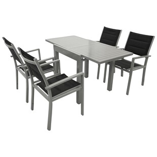 DEGAMO Garnitur TIRANA 5-teilig, Aluminium silbergrau + Kunstgewebe schwarz 