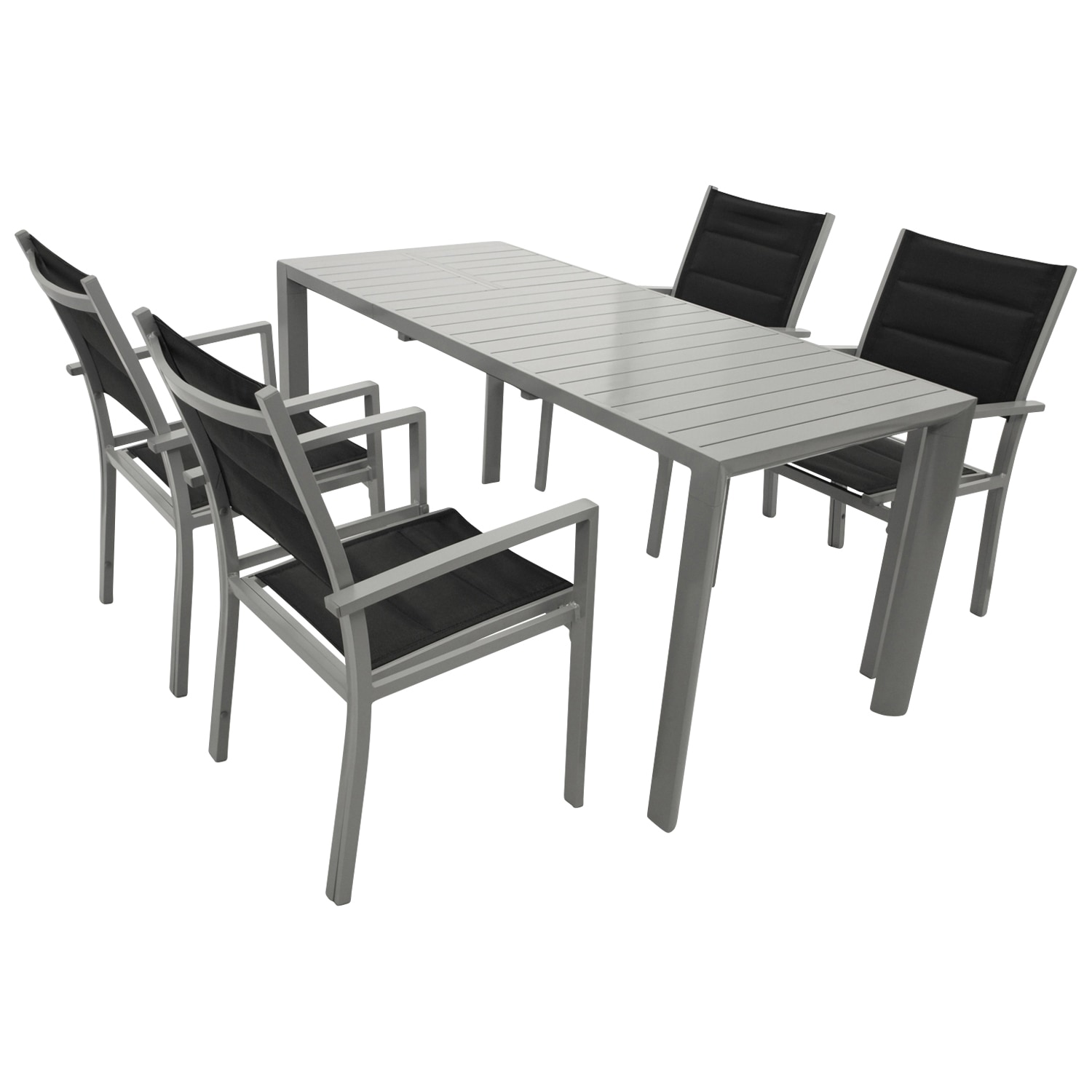 DEGAMO Garnitur BAGO 5-teilig, Alu silbergrau + Kunstgewebe schwarz 